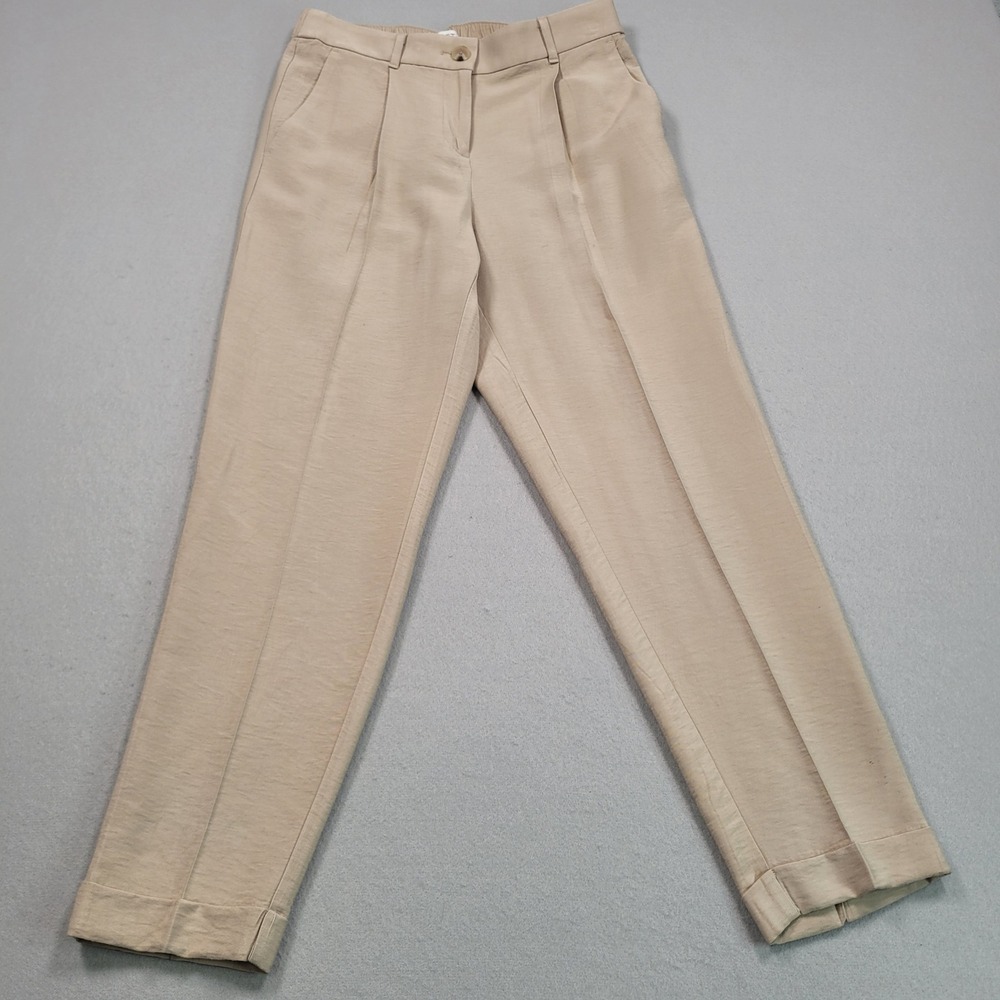 LOFT Womens‎ Small Tan Pleated Tapered Ankle Pants Elastic Waist Rayon Blend